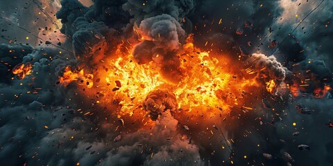 Intense Comic Book Explosion with Debris and Smoke Clouds