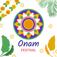 Happy Onam . Indian Kerala festival happy onam greetings background. Vector illustration