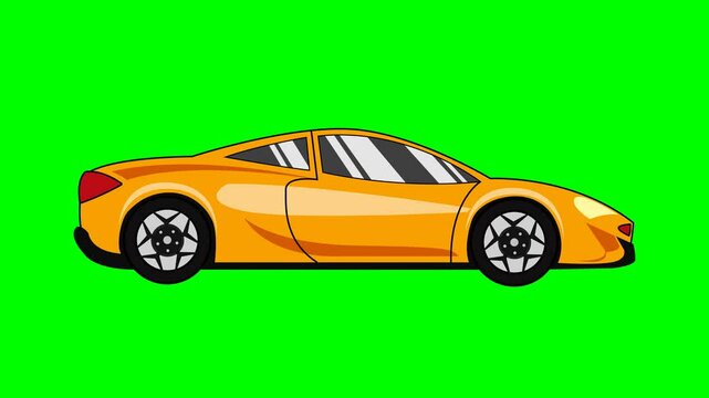 Flat design super car moving isolated on green screen 