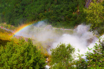 Rainbow and Briksdal waterfall in Norway