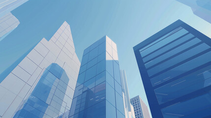 A futuristic skyscraper with a sleek, reflective glass facade rising against a clear blue sky, showcasing modern urban architecture and advanced design