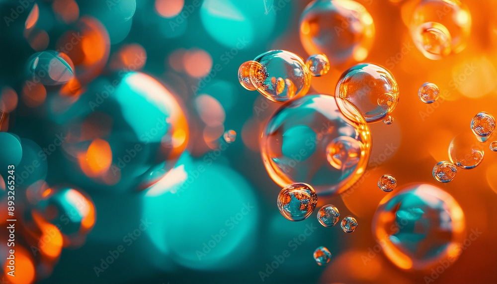 Wall mural Abstract Background with Liquid Bubbles in Vibrant Orange and Teal Colors 