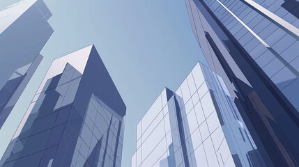 A futuristic skyscraper with a sleek, reflective glass facade rising against a clear blue sky, showcasing modern urban architecture and advanced design