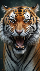 Fantasy Illustration of a wild animal tiger. Digital art style wallpaper background.