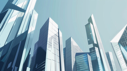 A futuristic skyscraper with a sleek, reflective glass facade rising against a clear blue sky, showcasing modern urban architecture and advanced design