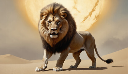Fototapeta premium Fantasy Illustration of a wild animal lion. Digital art style wa