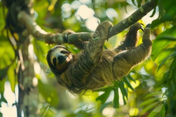 Obraz premium A Sloth Hanging Upside Down in a Lush Rainforest