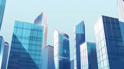 A futuristic skyscraper with a sleek, reflective glass facade rising against a clear blue sky, showcasing modern urban architecture and advanced design