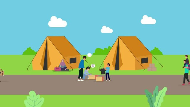 Refugee set design cartoon animation video
