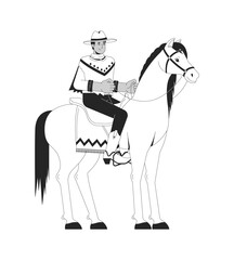 Indian man in cowboy suit riding horse 2D cartoon character. Hindu male equestrian training isolated flat vector person white background. Old fashioned cowman at farm color spot illustration