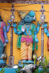 The boar god Varaha is an avatar of Vishnu. Bas-relief on the wall of a Hindu temple in...