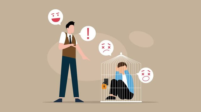 Sad bullied man prisoner of sorrow