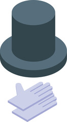 Magician is showing focus with hat and gloves, doing a illusionist trick
