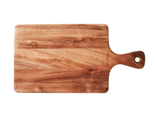 High-quality wooden cutting board with handle, perfect for slicing and dicing in the kitchen. Ideal for food preparation.