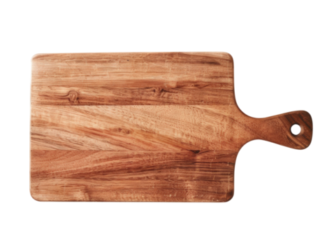 High-quality wooden cutting board with handle, perfect for slicing and dicing in the kitchen. Ideal for food preparation.