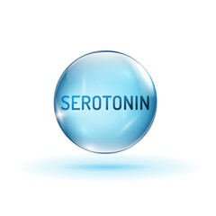 Serotonin sign in glossy realistic style. Mood stabilizer symbol.