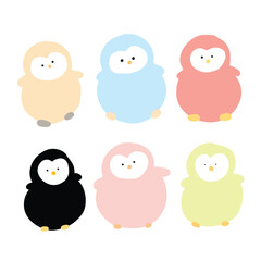 Colorful penguin set vector isolated on white