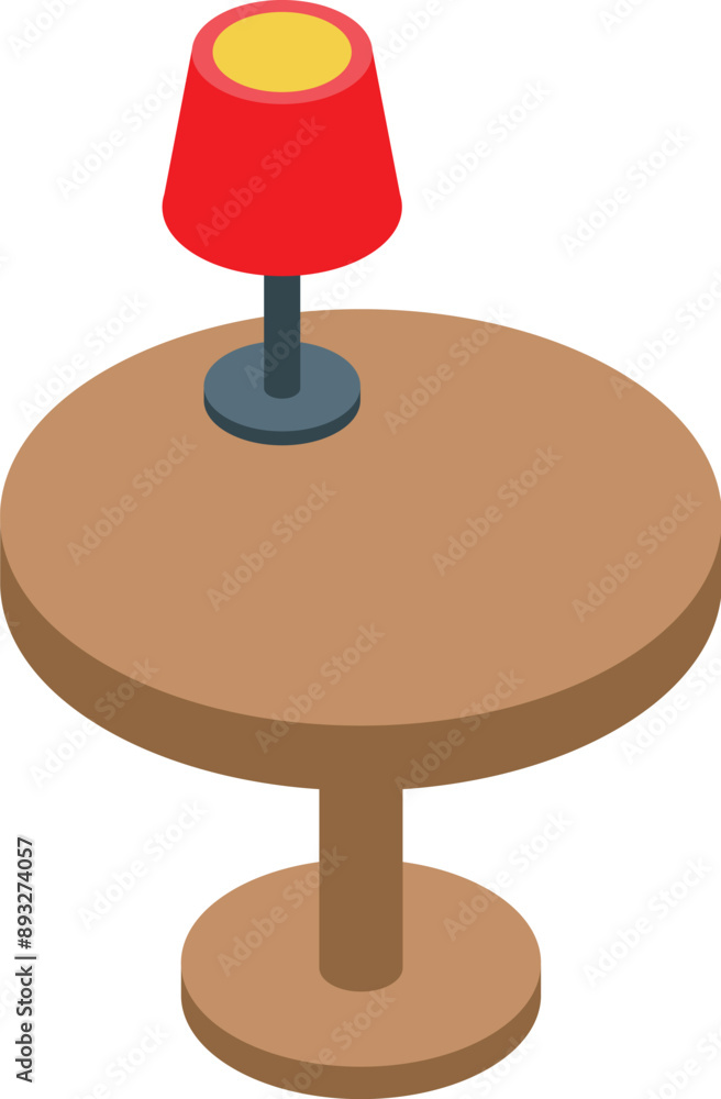 Poster Round table with a single leg is standing with a red lamp on its surface