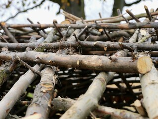 Fototapeta premium Building a Solid Foundation: Constructing a Hügelkultur Bed with Tree Branches - A Step-by-Step Guid
