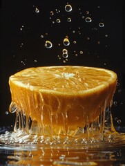 Vivid Macro Photography of Fresh Orange Slices with Dripping Juice Captured in High Detail
