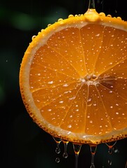 Vivid Macro Photography of Fresh Orange Slices with Dripping Juice Captured in High Detail