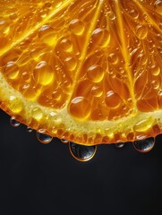 Vivid Macro Photography of Fresh Orange Slices with Dripping Juice Captured in High Detail