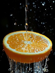 Vivid Macro Photography of Fresh Orange Slices with Dripping Juice Captured in High Detail
