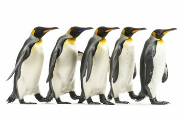 Fototapeta premium Emperor penguins (Aptenodytes forsteri) walking in a row, side view