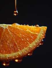 Vivid Macro Photography of Fresh Orange Slices with Dripping Juice Captured in High Detail