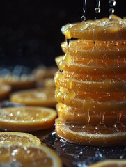 Vivid Macro Photography of Fresh Orange Slices with Dripping Juice Captured in High Detail
