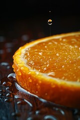 Vivid Macro Photography of Fresh Orange Slices with Dripping Juice Captured in High Detail