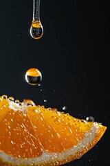 Vivid Macro Photography of Fresh Orange Slices with Dripping Juice Captured in High Detail