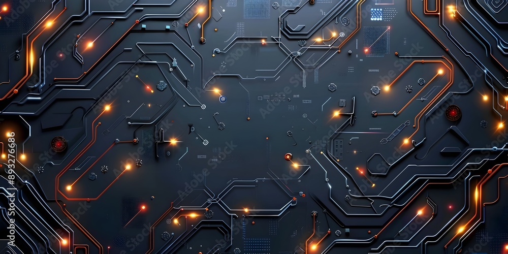 Poster innovative and captivating abstract tech frame with circuit patterns on a grey background