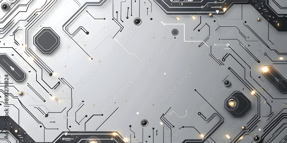 Poster innovative technological frame with circuit patterns on grey background