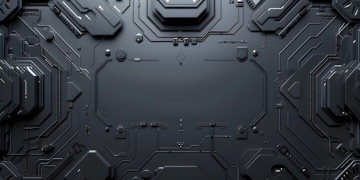 Abstract Tech Frame with Circuit Patterns on Grey Background High Tech Innovative Concept