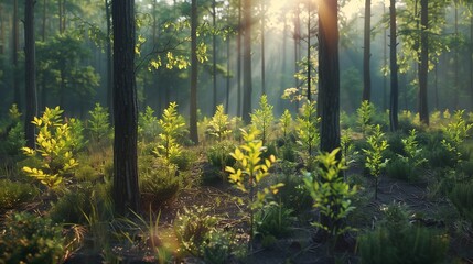 A forest with new saplings planted
