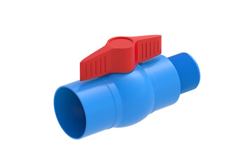 PVC ball valve isolated on white background. Plumbing accessories. 3d render