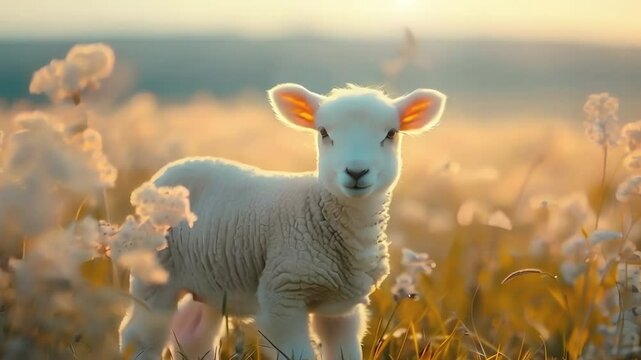 White lamb in a field
