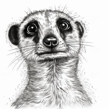 recommend clip art: Black and white Vintage engraved art of a portrait of a meerkat isolated on white background, ink sketch illustration, simple vector art design, highly detailed line art, high contrasty 