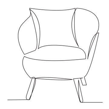 recommend clip art: one open single drawn line art doodle chair, seat, furniture, cushion, interior. Isolated hand-drawn outline image on white background. chair with cushions
