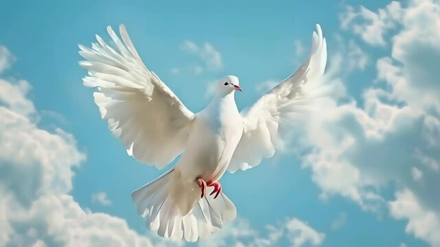 White dove flying in the blue sky
