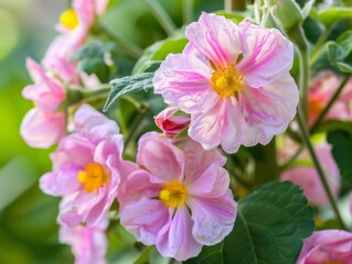 Obraz premium Blooming Beauty: Close-Up of Pink Potato Flowers in Full Bloom