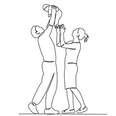 continuous single drawn one line family mom dad and child hand-drawn picture silhouette. Line art. doodle