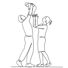 continuous single drawn one line family mom dad and child hand-drawn picture silhouette. Line art. doodle
