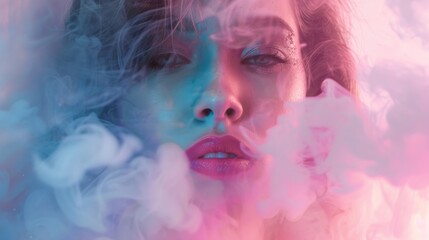Fototapeta premium Close-up view of a stunning young woman surrounded in a pastel haze.