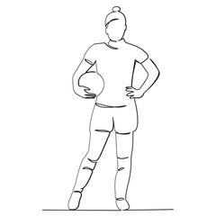 continuous single drawn one line female girl soccer player hand-drawn picture silhouette. Line art. doodle