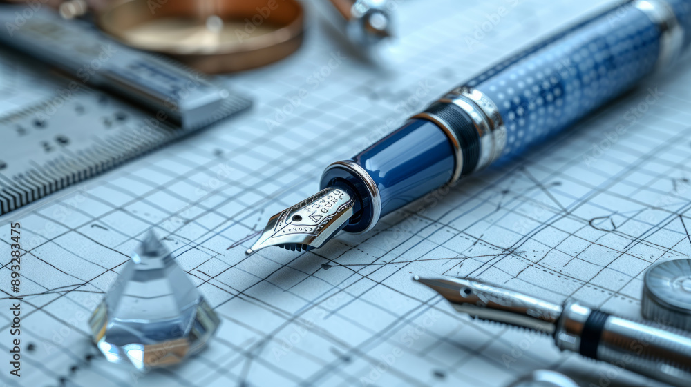 Poster elegant image of a pen drawing a precise line to a dot, symbolizing data accuracy.generative ai