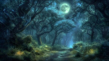 Fototapeta premium Beneath a canopy of clouds, the forest transforms into a world of mystery, unlike the vibrant coral reefs teeming with life divers explore by day