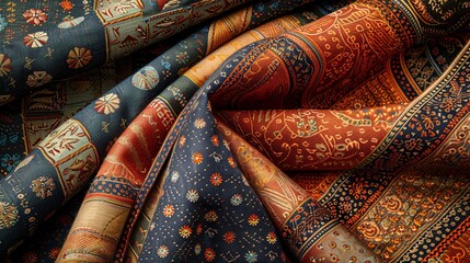 Illustration of fabric pieces in a patchwork pattern being sewn together with needles and thread centered with significant empty space on the left Stock Photo with copy space