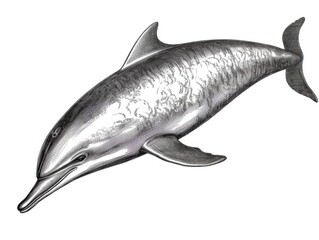 Black and white Vintage engraved art of a dolphin isolated on white background, ink sketch illustration, simple vector art design, highly detailed line art, high contrast 